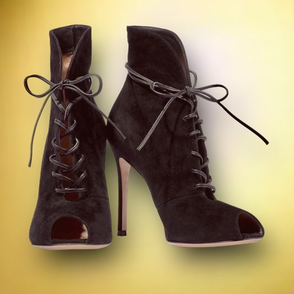 Gianvito Rossi Black Suede ‘Jane’ Lace-Up Peep Toe Booties Size 36 ASO Meghan - Picture 3 of 16